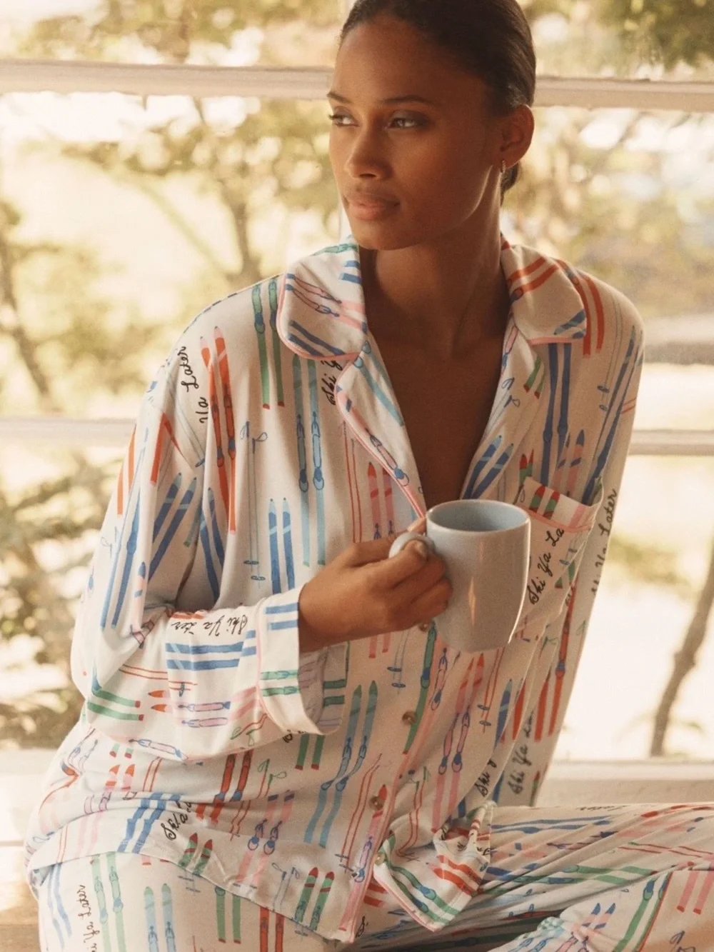 Anthropologie x LyreBird Briar Blue Long-Sleeve Pajama Shirt Size Small NWT